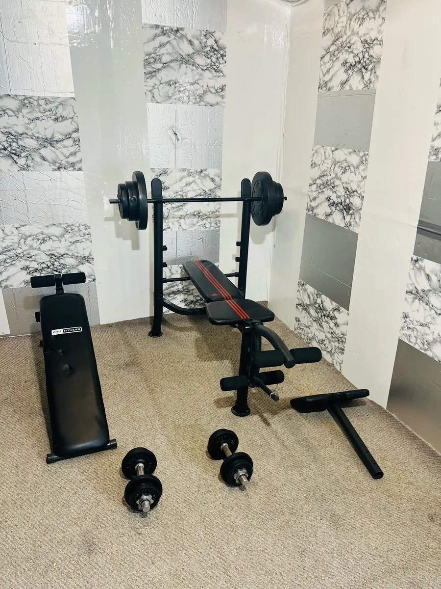 2 Weights bench’s 50 kg weights bar dumbbells - Image 1