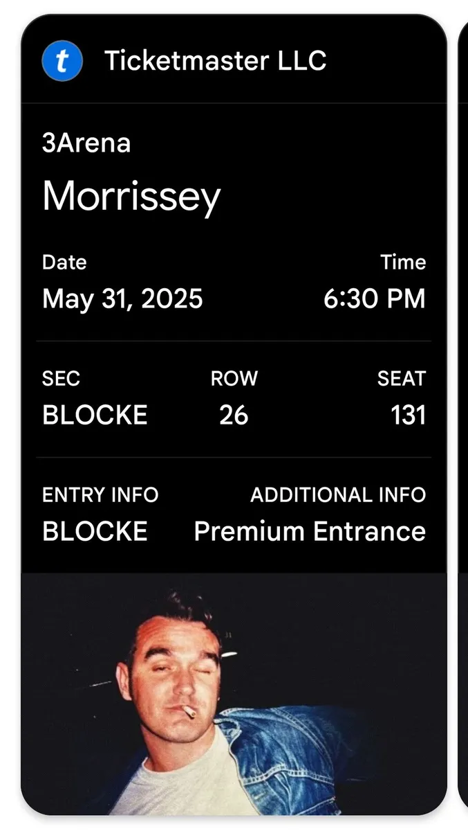 2 Premier Club Morrissey tickets - Image 2