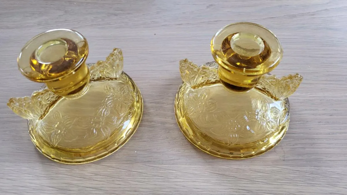 1920s Art Deco Amber Glass Trinket set - Image 4