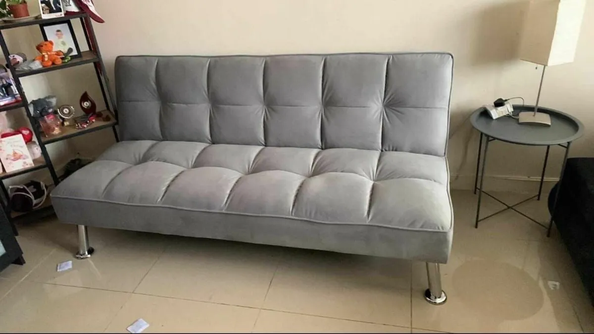 Silver Grey velvet Folding Sofa Free delivery - Image 1
