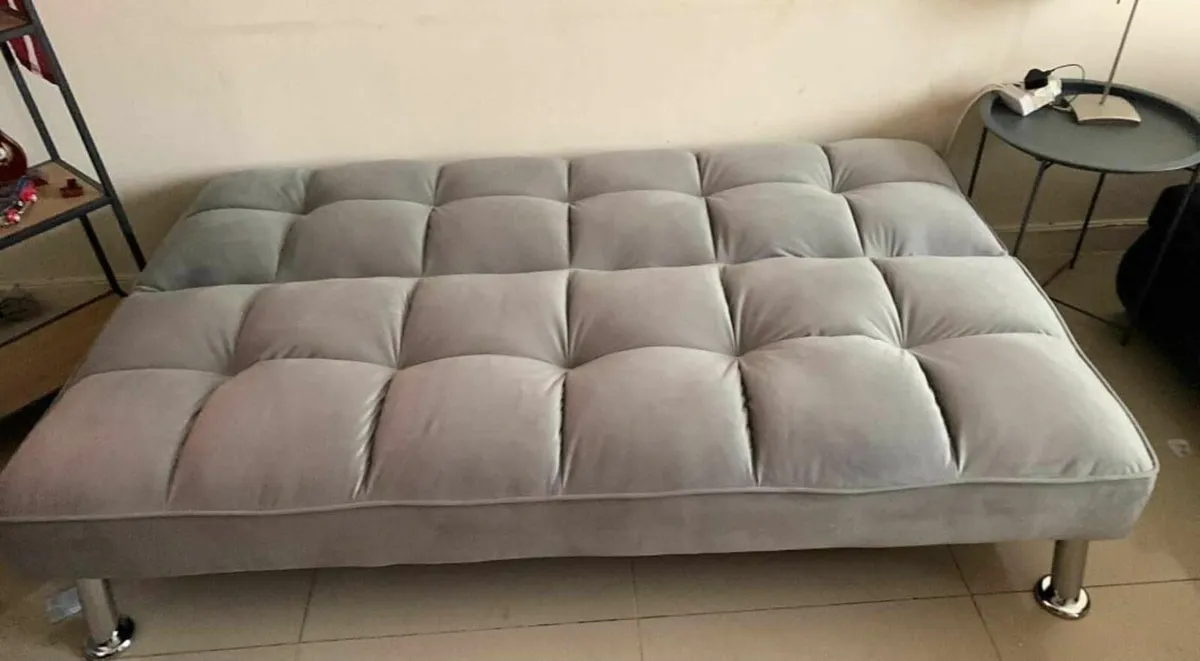 Silver Grey velvet Folding Sofa Free delivery - Image 2