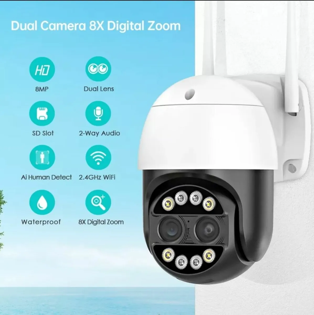 8MP Dual Lens Zoom Camera CCTV WiFi Calving Cam - Image 2