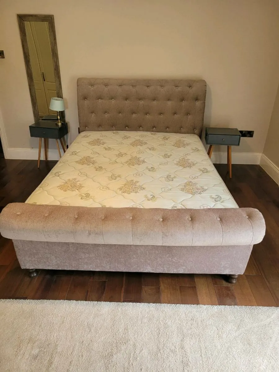 Grey Fabric King Sleigh Bed Frame - Image 1