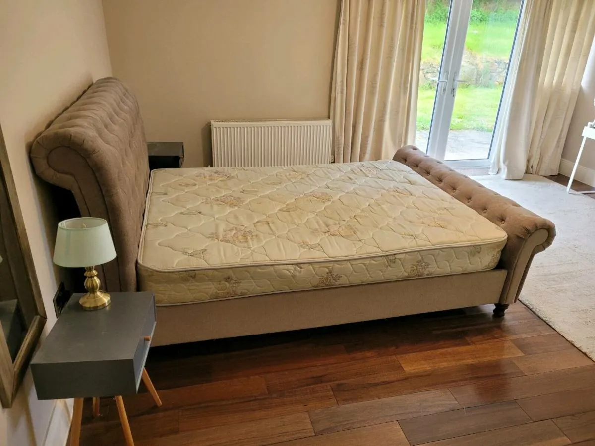 Grey Fabric King Sleigh Bed Frame - Image 2