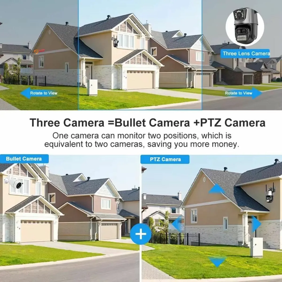 3 Lens 2 In 1 Camera Smart CCTV Home Security Calv - Image 4