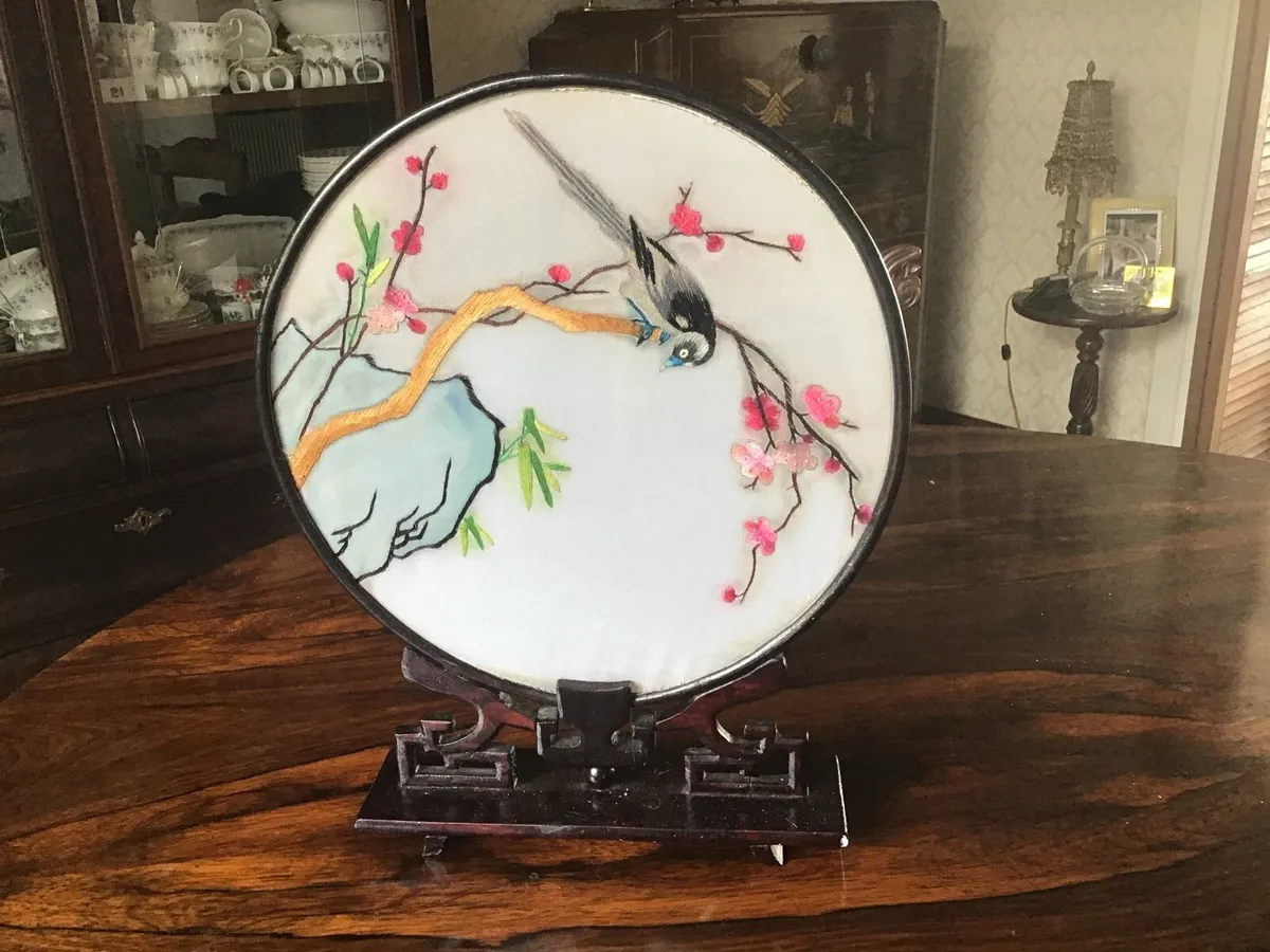 Embroidered Japanese Double Sided Silk Art - Image 1