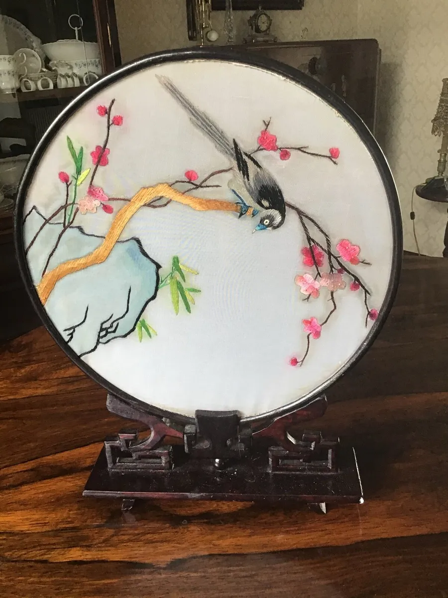 Embroidered Japanese Double Sided Silk Art - Image 3