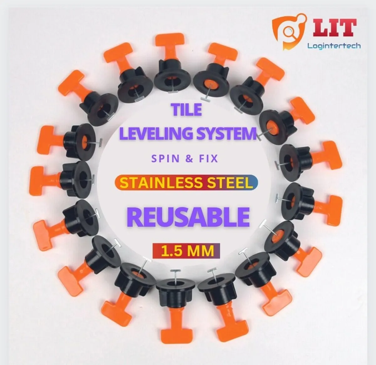 Tile Leveling System Reusable Clips Orange Spacers - Image 1