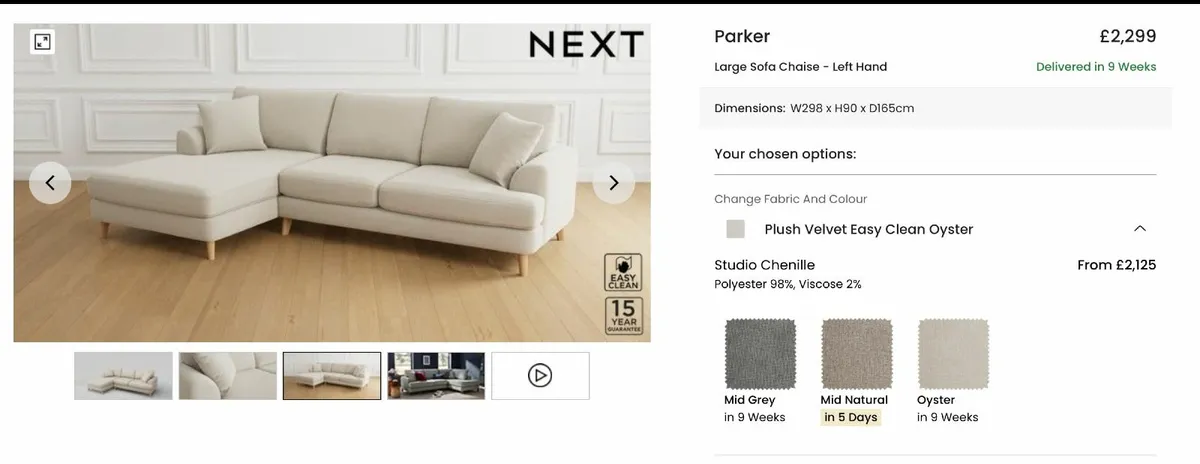 Next: L Shape Sofa Sofa - Left Side - Oyster - Eas - Image 3