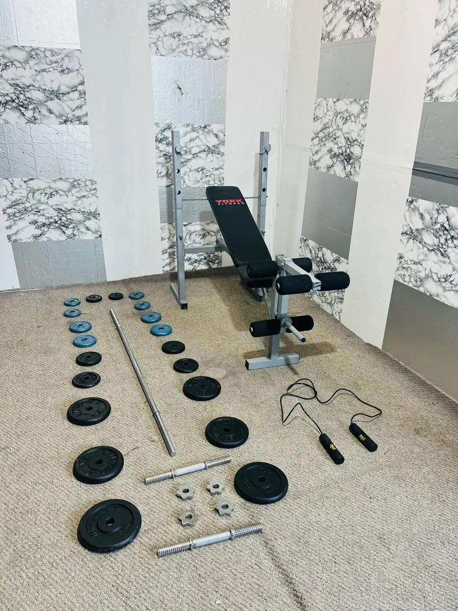 50KG MATEL WEIGHT BENCH BARBELL DUMBBELLS - Image 1