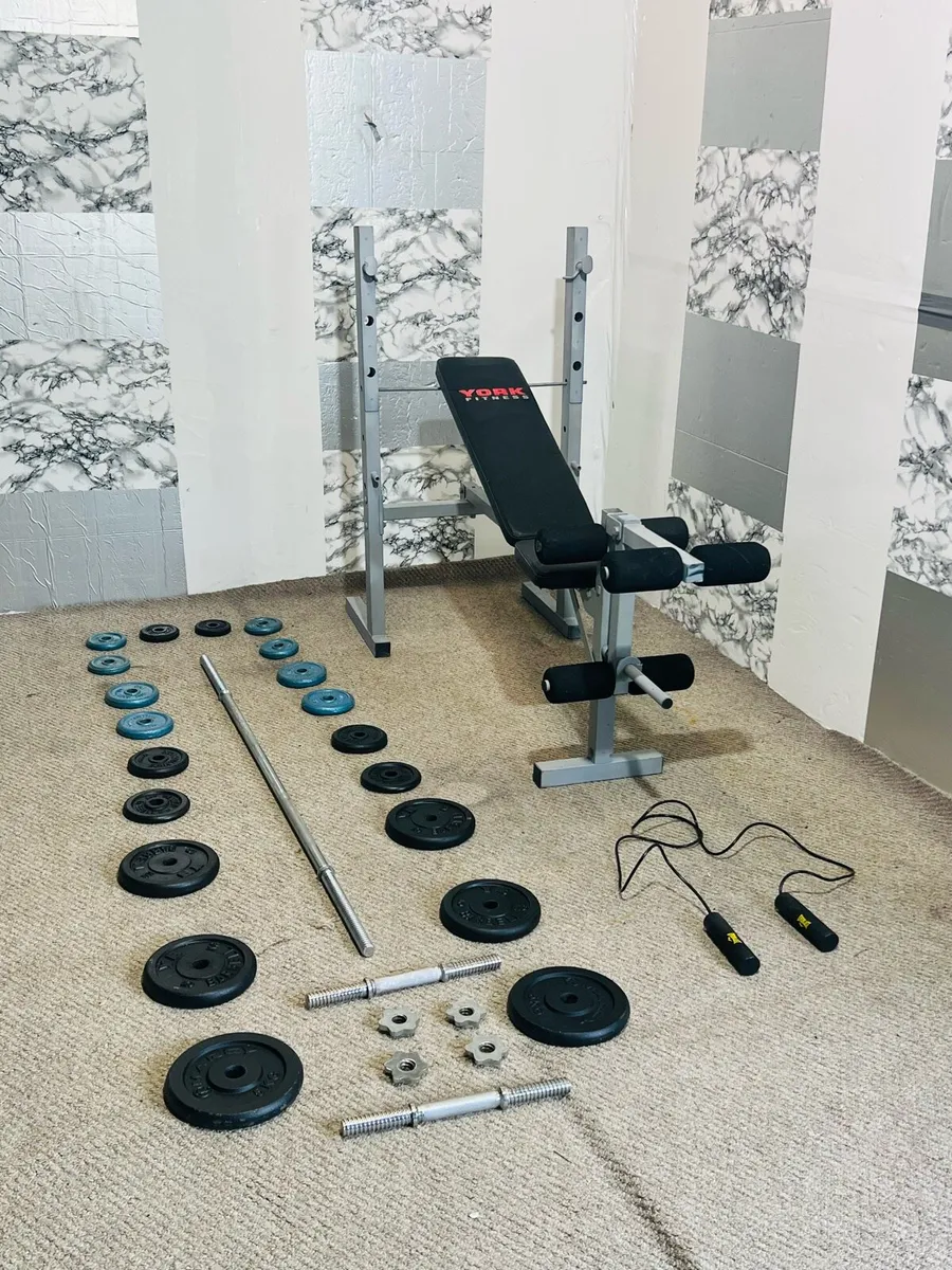 50KG MATEL WEIGHT BENCH BARBELL DUMBBELLS - Image 4