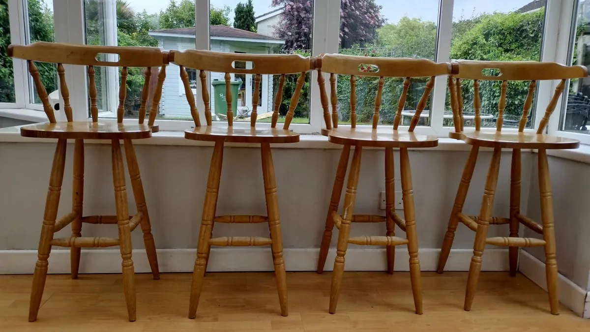Set of 4 Hardwood Barstools