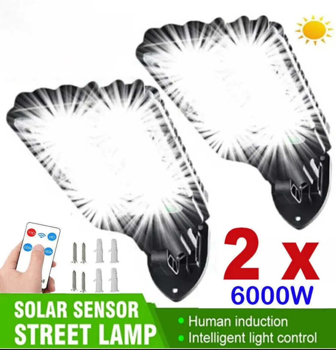 2X 6000W Solar Street Wall Lights PIR - Image 1