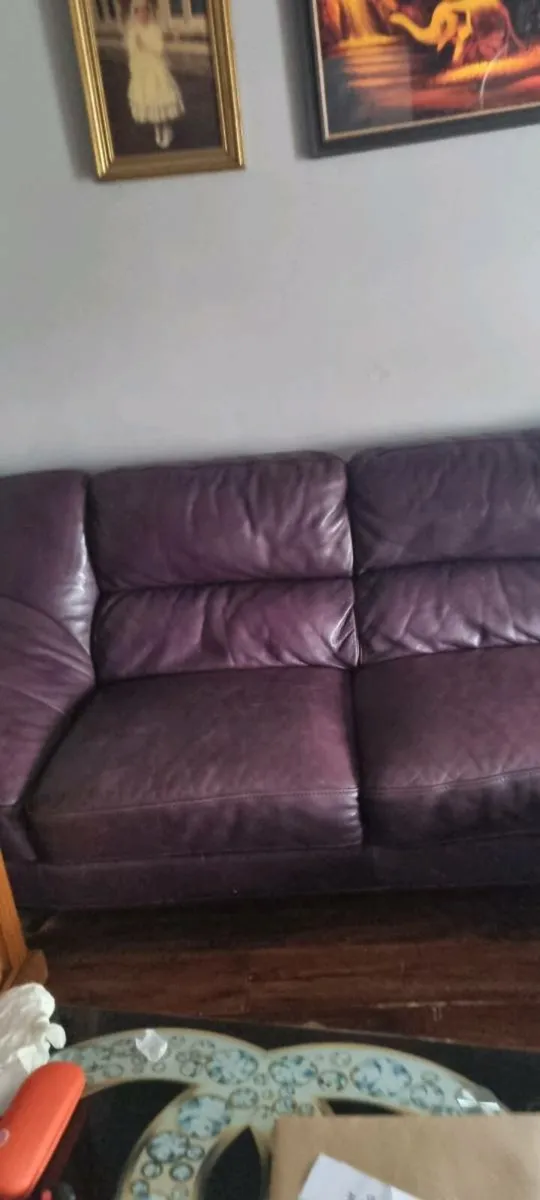 Purple genuine real leather & chrome L 5 seater so - Image 1