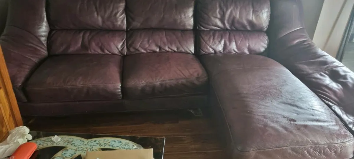 Purple genuine real leather & chrome L 5 seater so - Image 3