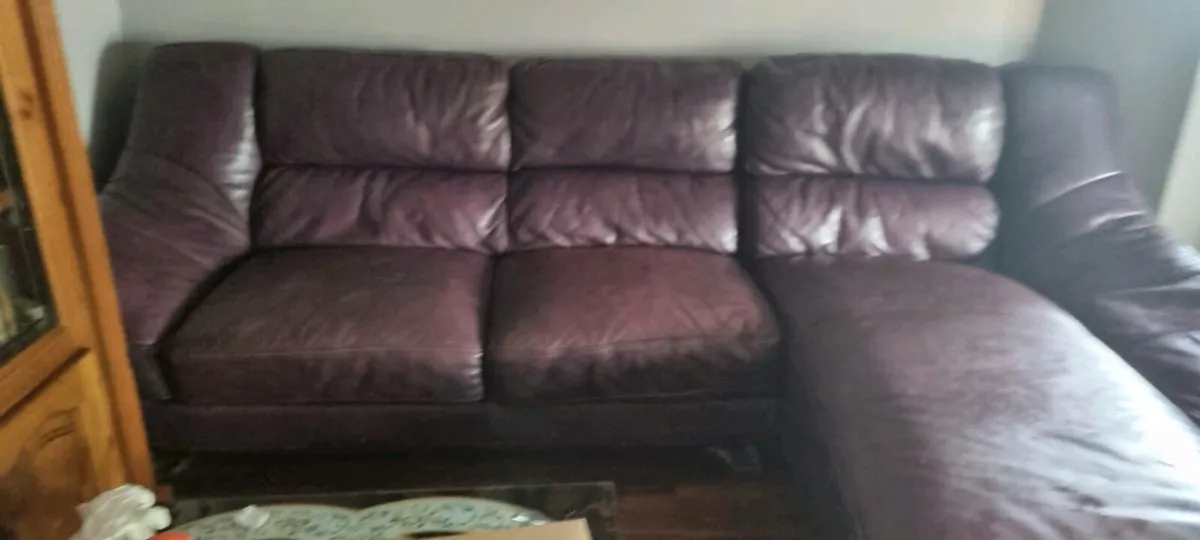 Purple genuine real leather & chrome L 5 seater so - Image 4