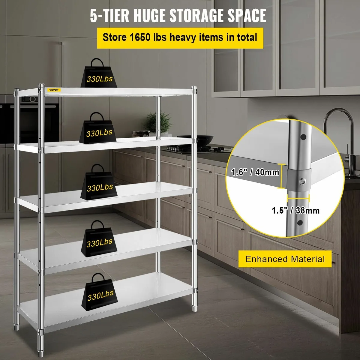 Industrial Stainless Steel Storage Shelf – 5-Tier - Image 2