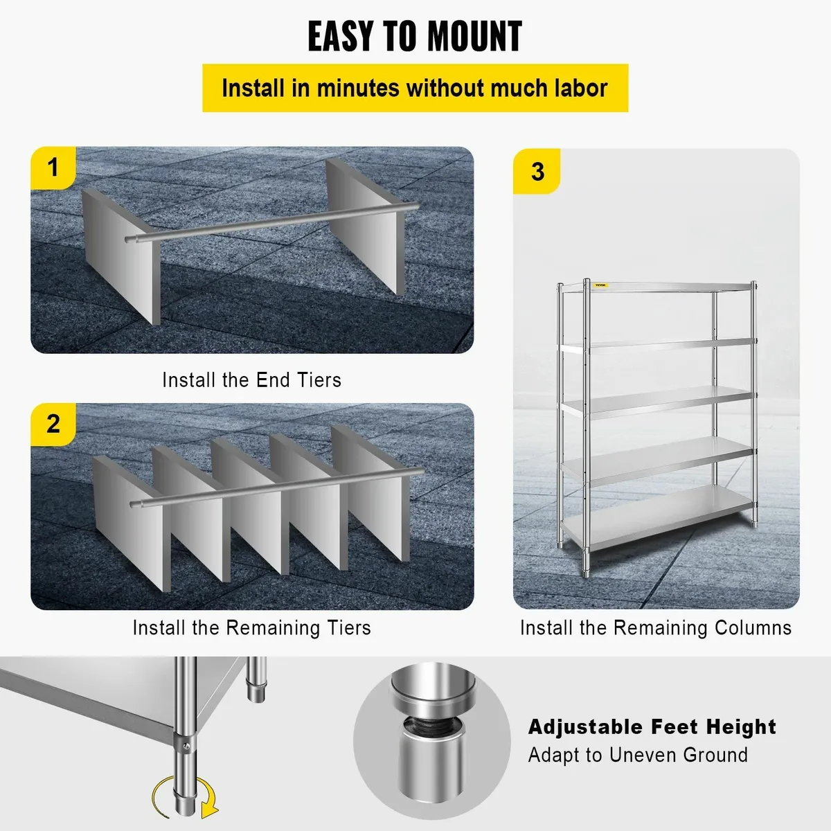 Industrial Stainless Steel Storage Shelf – 5-Tier - Image 3