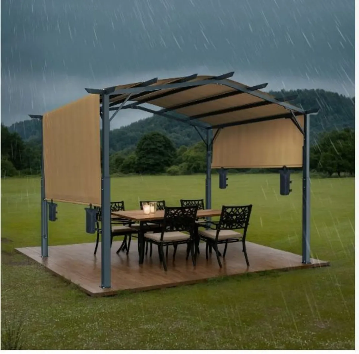 10x12 ft Outdoor Retractable Pergola with Canopy - Image 2