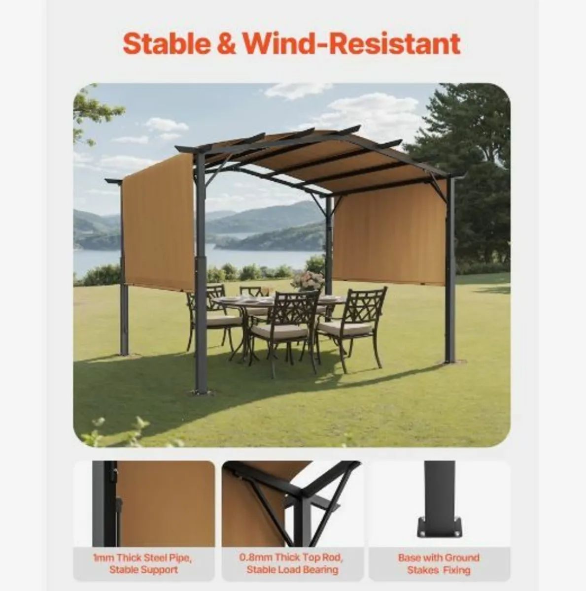 10x12 ft Outdoor Retractable Pergola with Canopy - Image 3