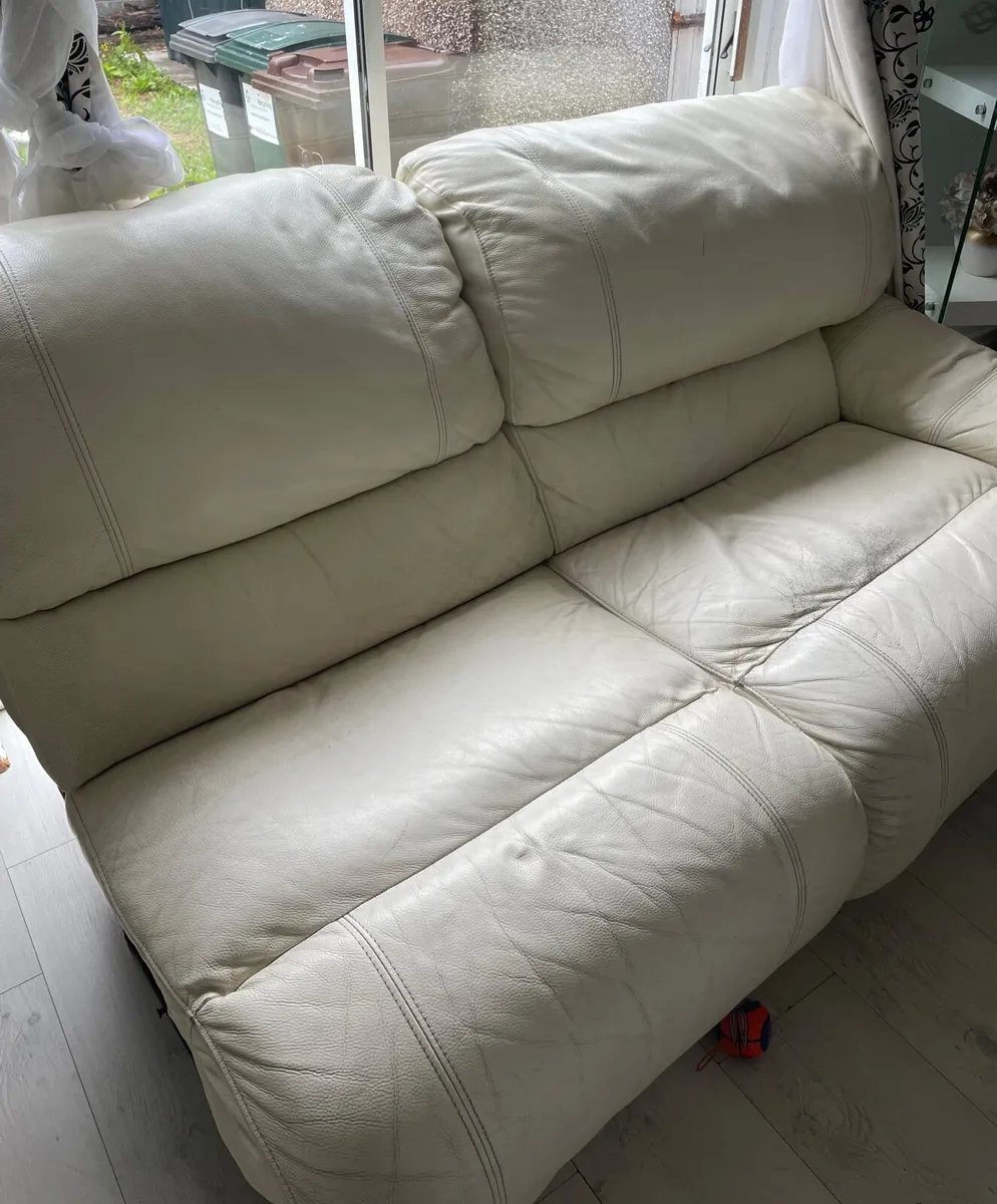 Modern Cream Leather Sofa for Sale - Image 1