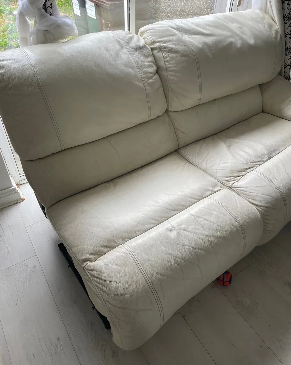Modern Cream Leather Sofa for Sale - Image 4