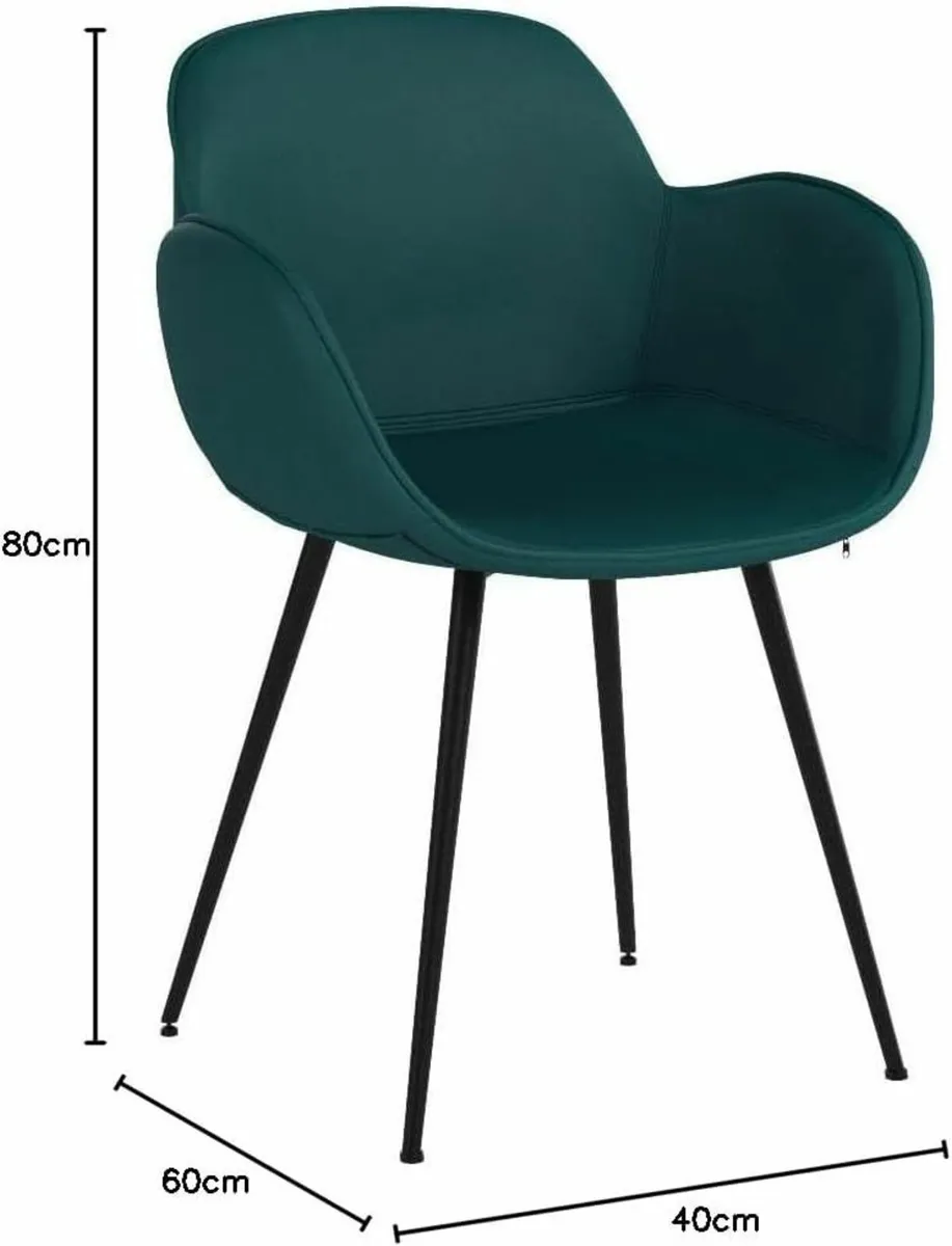 Set of 2 Velvet Dining Chair Armchair Dark Green - Image 2