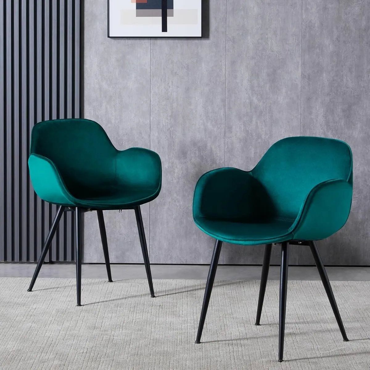 Set of 2 Velvet Dining Chair Armchair Dark Green - Image 1