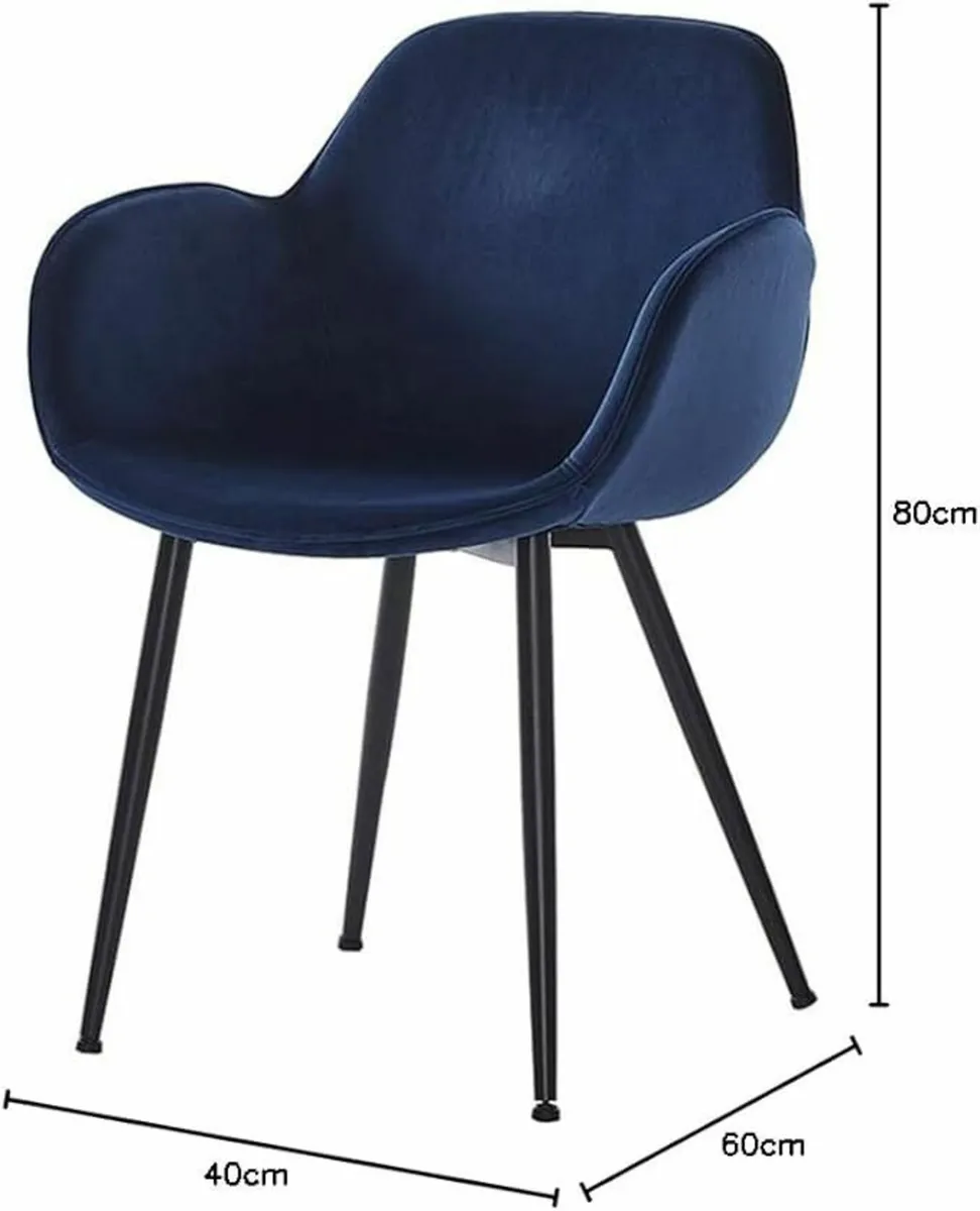 Set of 2 Blue Dining Chair Velvet Armchair - Image 2