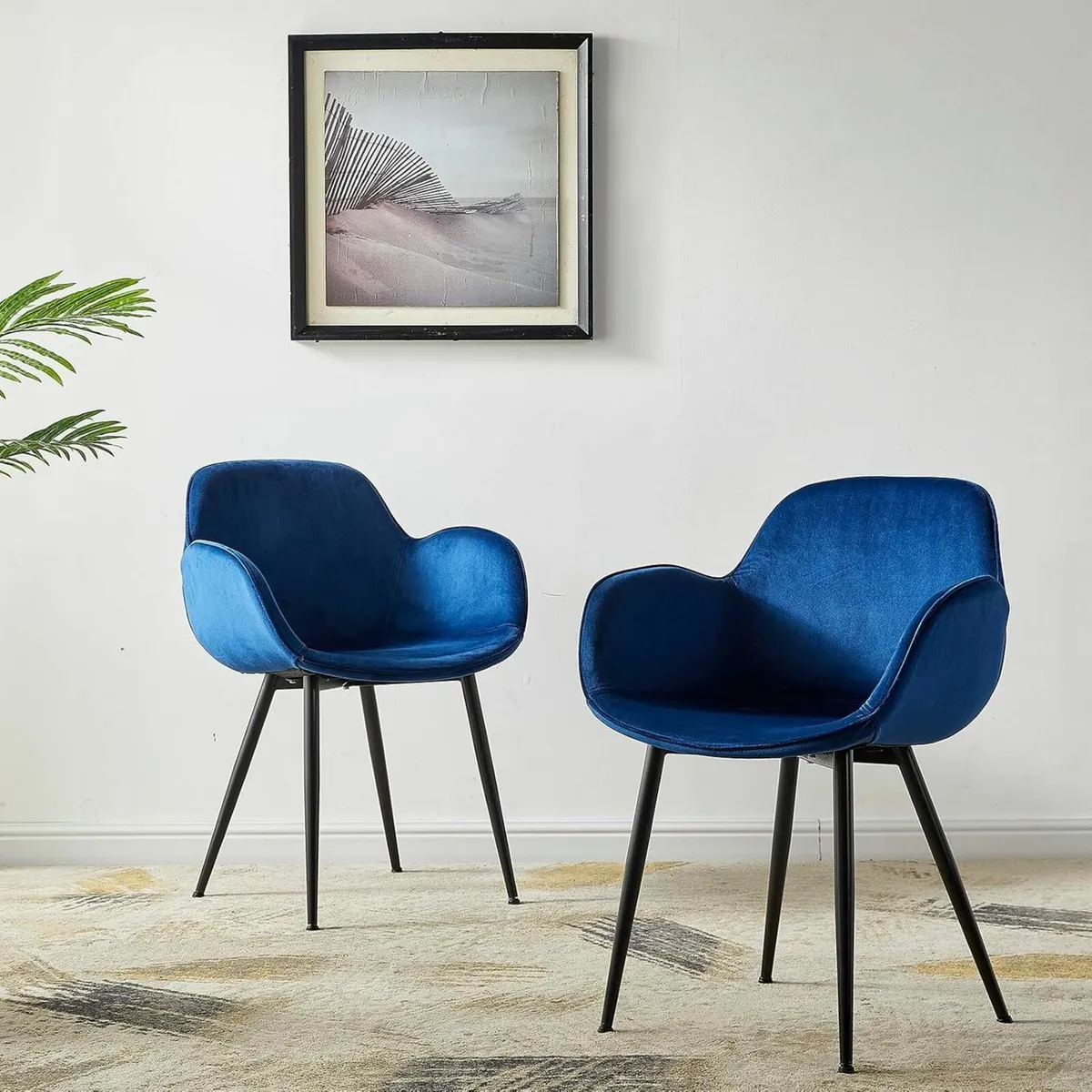 Set of 2 Blue Dining Chair Velvet Armchair - Image 1
