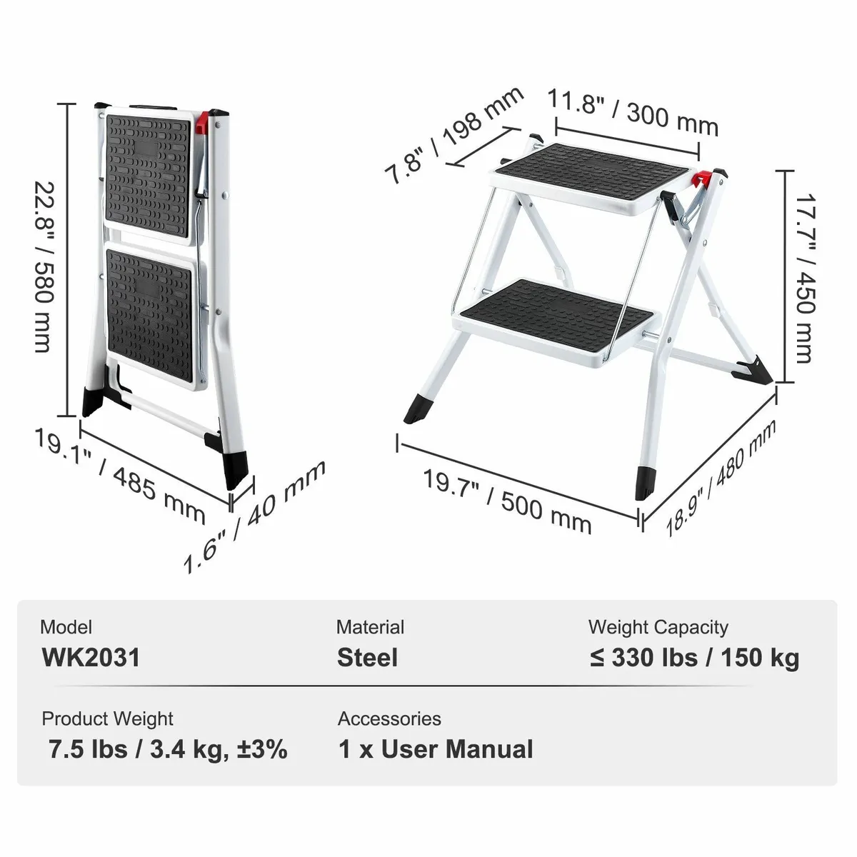 Step Ladder 2-Step 150kg Capacity, Ergonomic Fold - Image 2