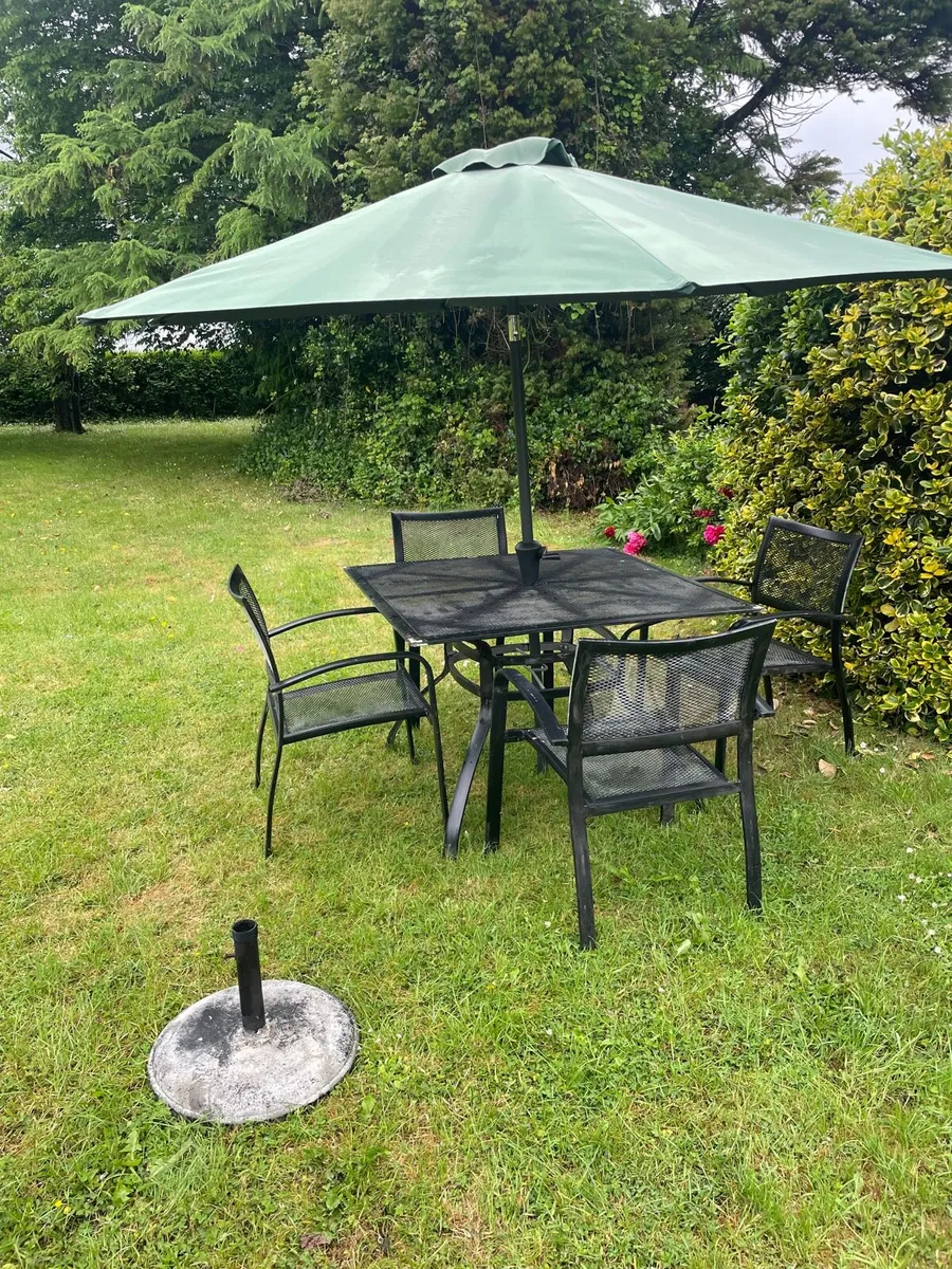 Garden furniture table and chairs , parasol - Image 1