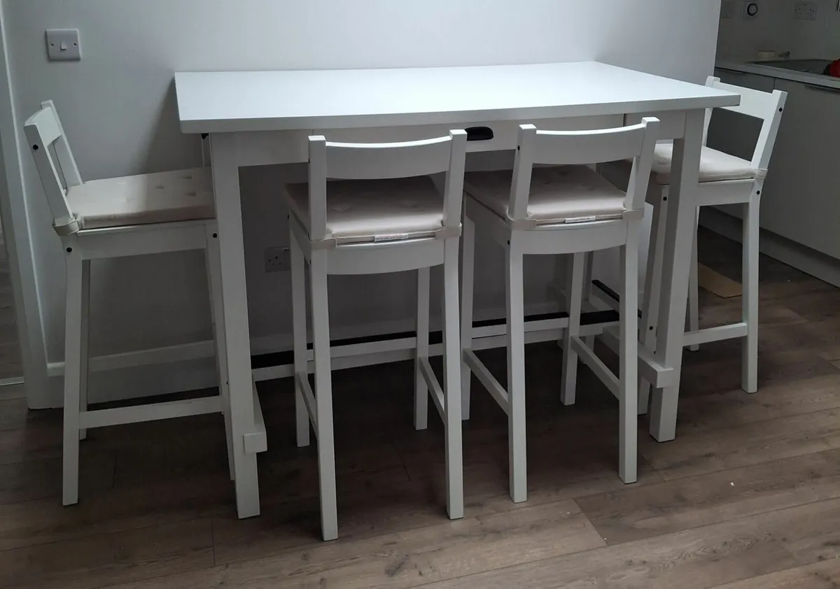 Nordviken bar table, 4 stools, seat pads/covers - Image 1