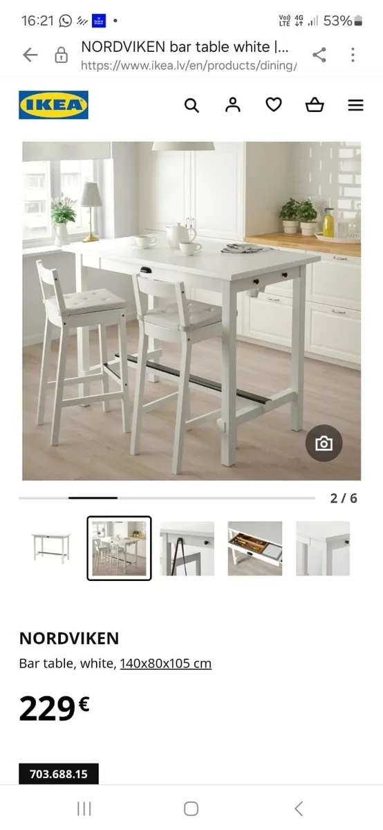 Nordviken bar table, 4 stools, seat pads/covers - Image 3