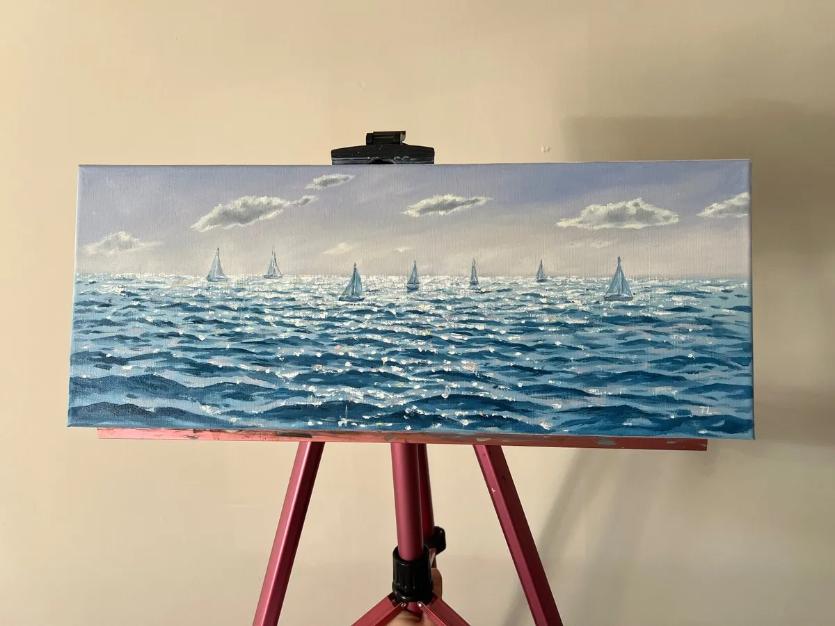 Original Oil painting Boats art Sailing picture - Image 3