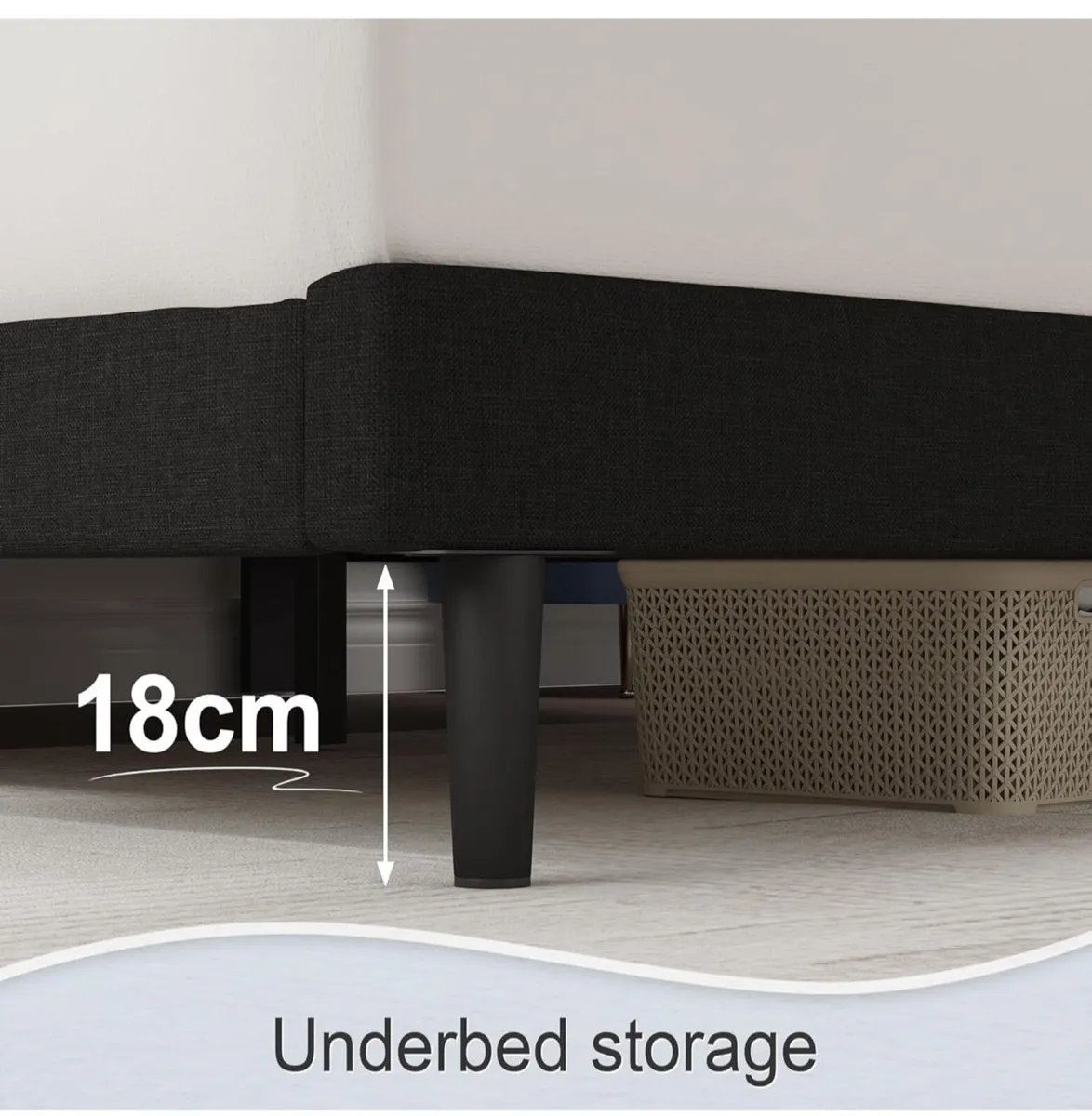 Single Bed Frame, Black, Upholstered Wooden Slat B - Image 4