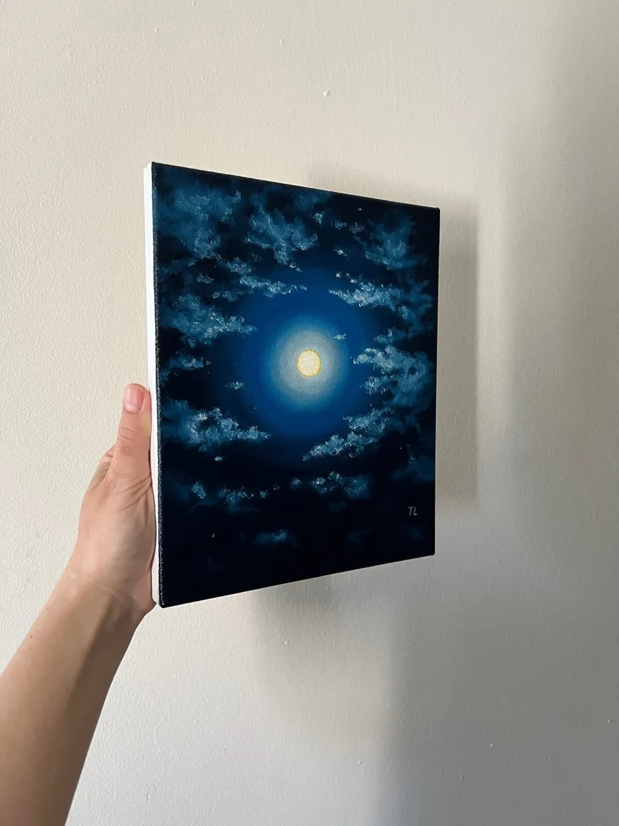 Original Oil Painting Night Full Moon art Small - Image 4