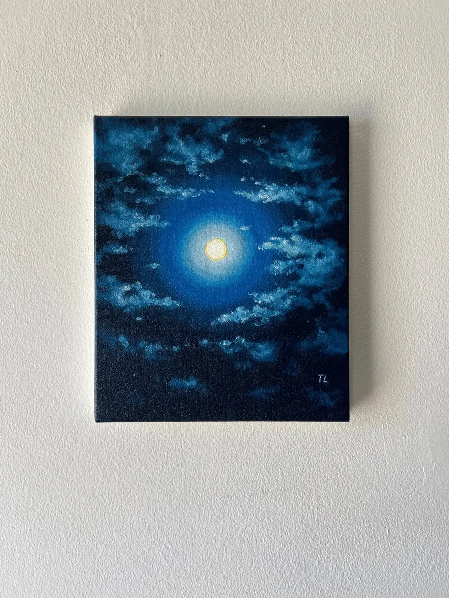 Original Oil Painting Night Full Moon art Small - Image 1