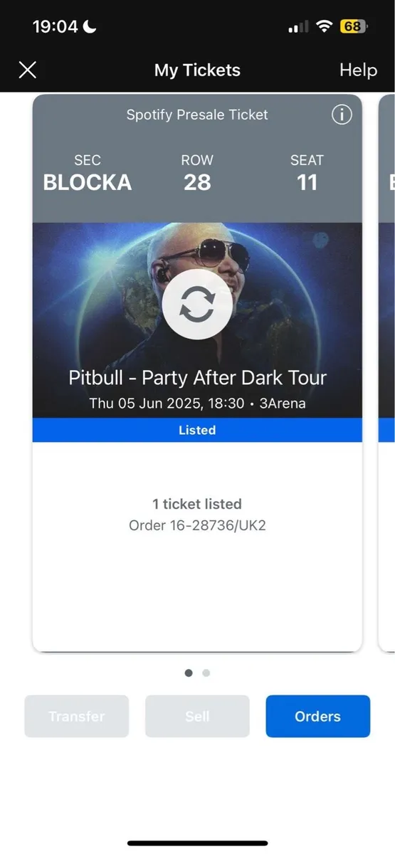 Pitbull tickets x 2, cheapest block A seats! - Image 1