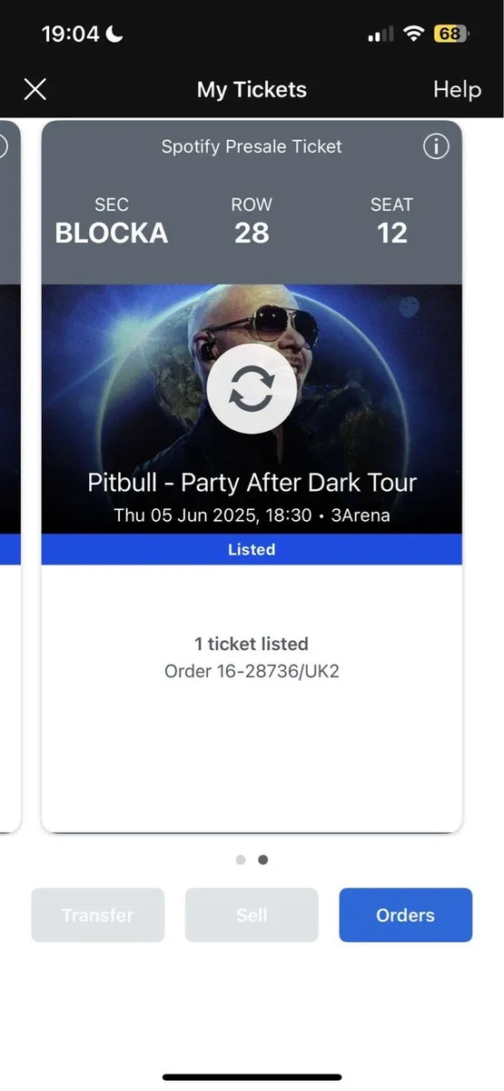 Pitbull tickets x 2, cheapest block A seats! - Image 2