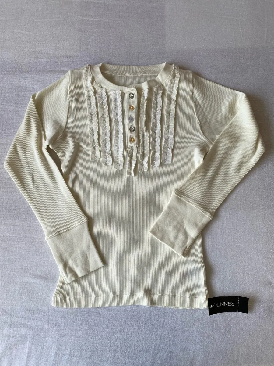 Brand New Girl’s Cream Ribbon Long Sleeve Top - Image 1