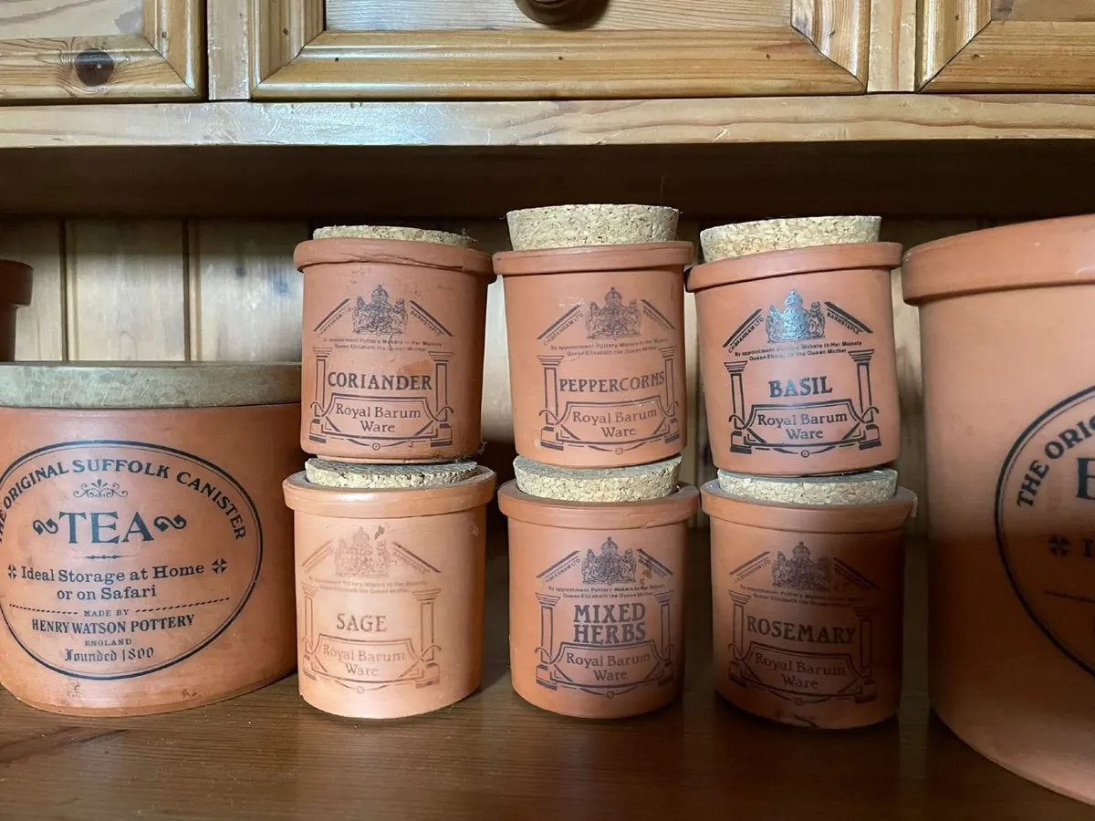 Set of 9 Terracotta Herb/Tea/Flour/Biscuits Jars - Image 3