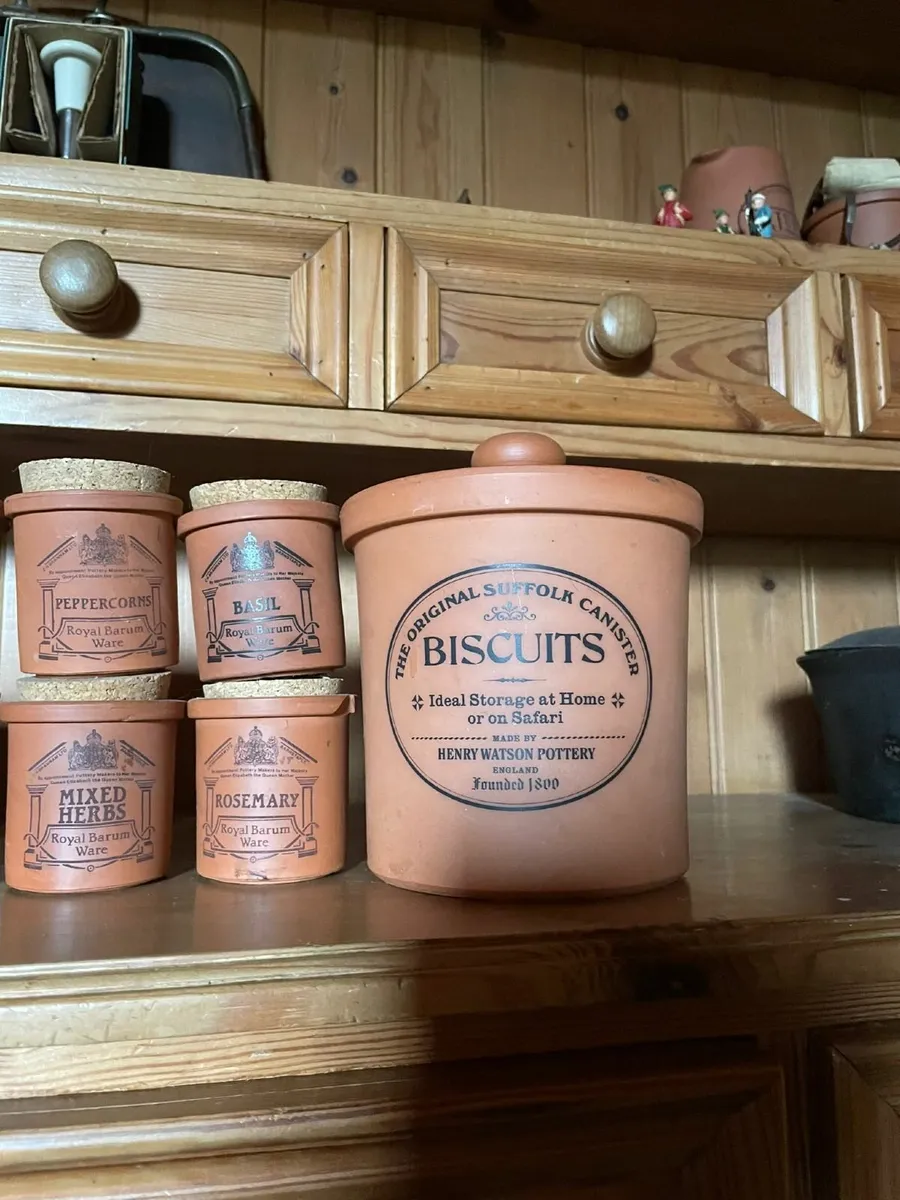 Set of 9 Terracotta Herb/Tea/Flour/Biscuits Jars - Image 4