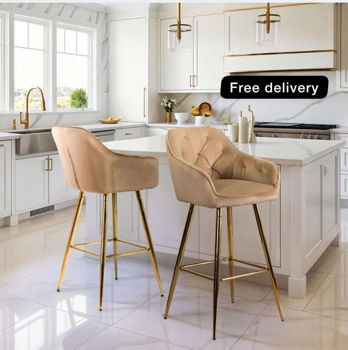 2  Bar Stools Chairs with Backrest Dining Room Gla - Image 1