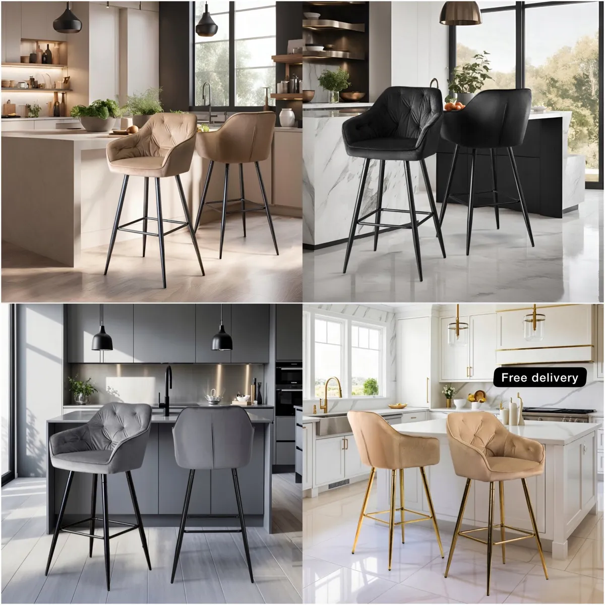 2  Bar Stools Chairs with Backrest Dining Room Gla - Image 1