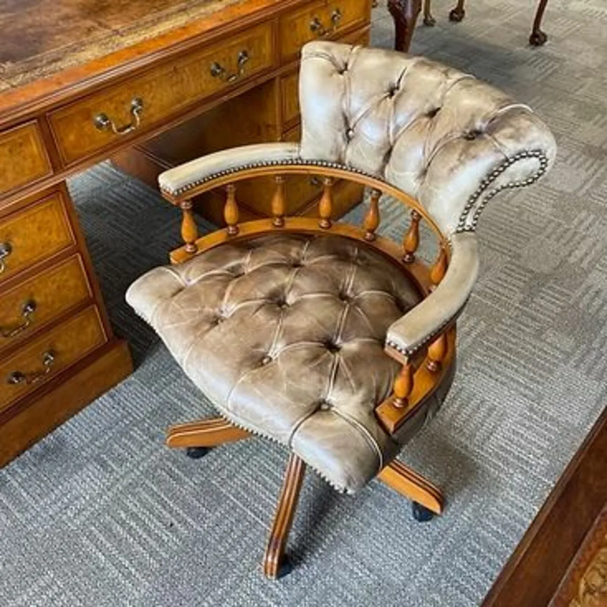 Fabulous saddle leather mahogany framed button bac