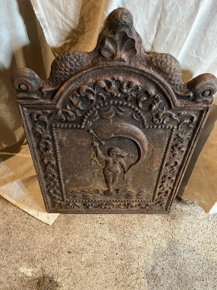 Antique cast iron fireplace back - Image 1