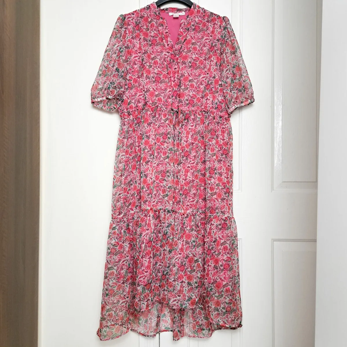 Finery Flowly Pink Floral Summer Midi Dress 16UK - Image 1