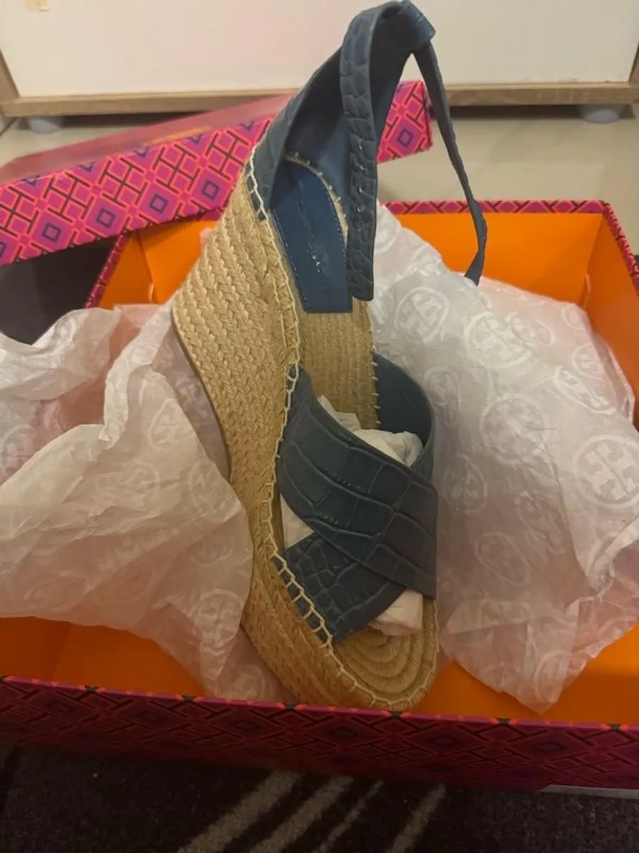 TORY BURCH Leather Espadrille Sandals US9 UK6 EU39 Logo Ankle Strap - Image 3