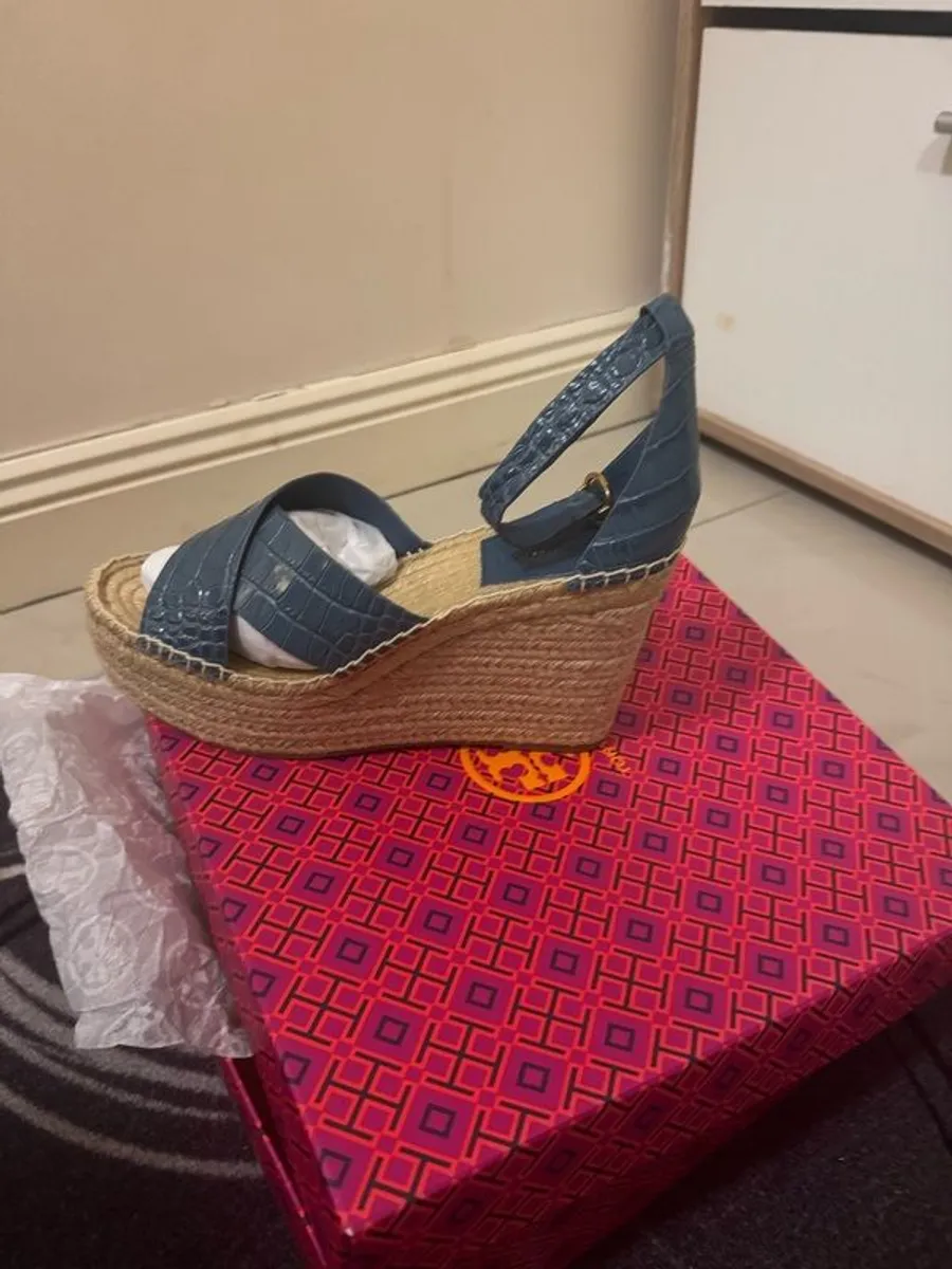 TORY BURCH Leather Espadrille Sandals US9 UK6 EU39 Logo Ankle Strap - Image 4
